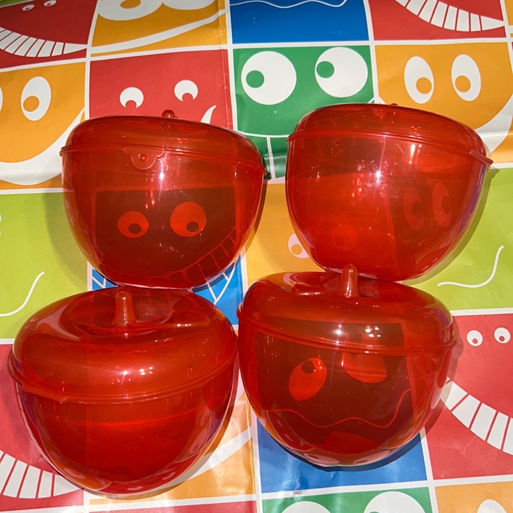 New Set of 4 Bullseye Playground Apple Keeper Fruit Locker Red Plastic